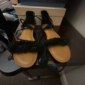 Black tie up sandals size 10 brand new